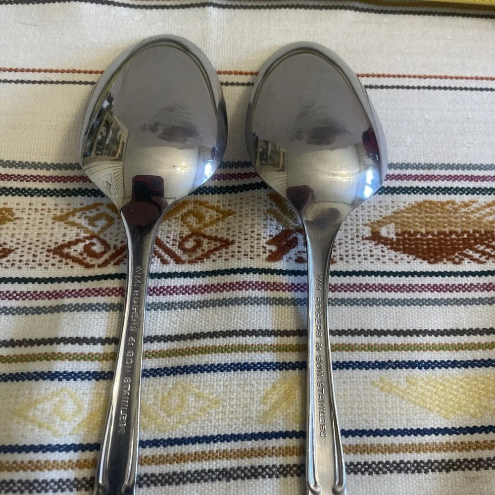 Vintage‎ William Roberts Royal Manor Stainless Steel Solid Serving Spoons (2)